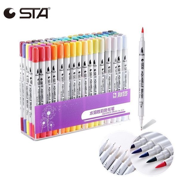 

sta 12/24/36/48/80colors aquarelle coloring brush pen 0.4mm fineliner micron needle tip soluble watercolor ink art marker pen