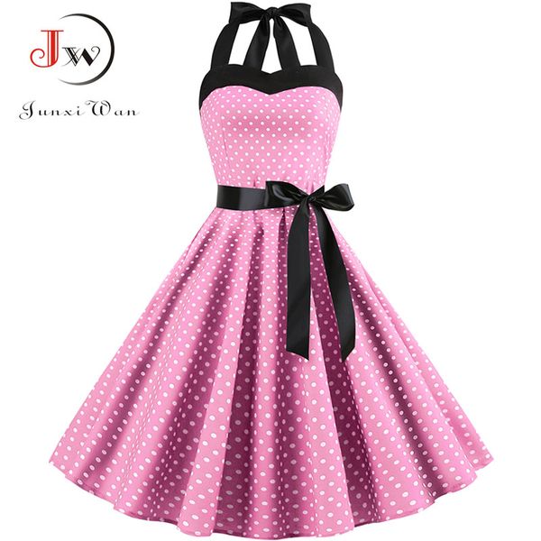 

2019 women polka dot vintage dress summer big swing retro robe prom rockabilly party dress halter pinup vestidos plus size, Black;gray