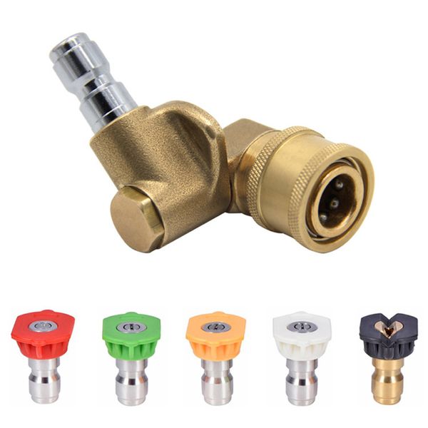 

pressure washer spray nozzle tips and quick connecting pivoting coupler 2.5 gmp 4500psi 1/4 inch plug 90 degree