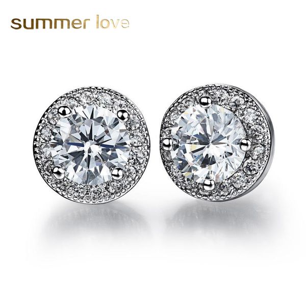 

new arrival 8mm cube zirconia round stud earring for women girl fashion 18k gold plated antiallergy pin earring jewelry gift, Golden;silver