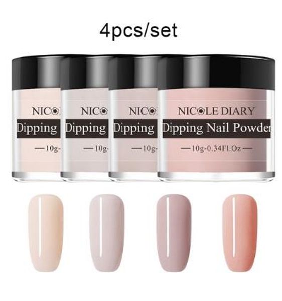 

4pcs/set dipping nail glitter kits pink gradient french chrome pigment natural fast dry without lamp cure 6/4pcs, Silver;gold