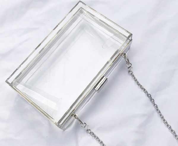 

women acrylic clear transparent crossbody purse pvc bag sport events stadium approved chain strap gold/silver cj191209