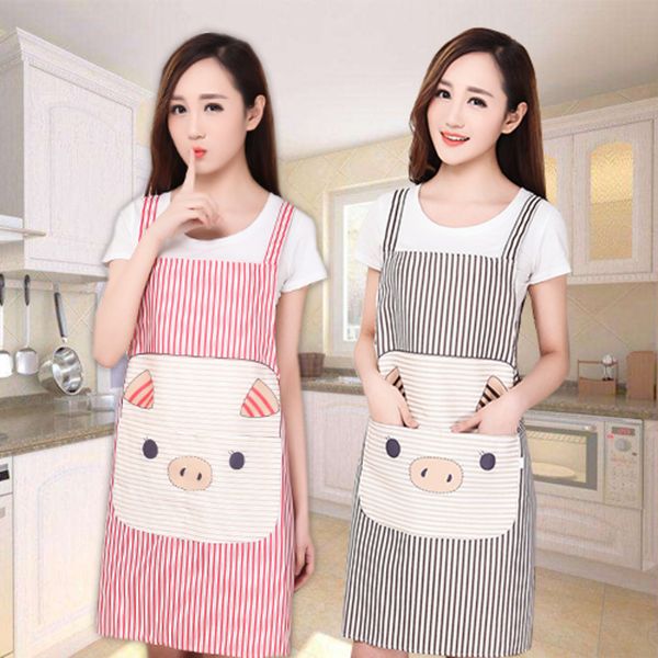 

cartoon pig printed apron kitchen bbq bib apron for women cooking baking restaurant with pocket home cleaning tools