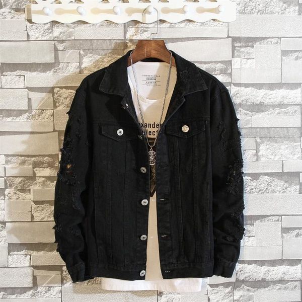 

men's jackets mens casual denim coats outerwear embroidery arrival male holes slim plus size, Black;brown