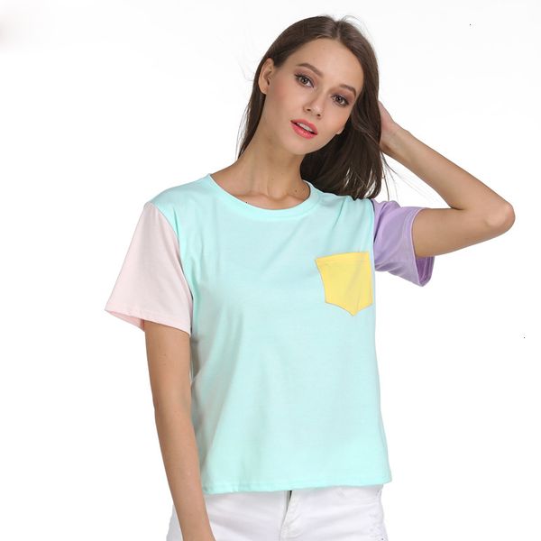 

womens designer clothing t shirt summer womens harajuku exo short sleeve o neck patchwork tee shirt femme bottoming drop shipping, White