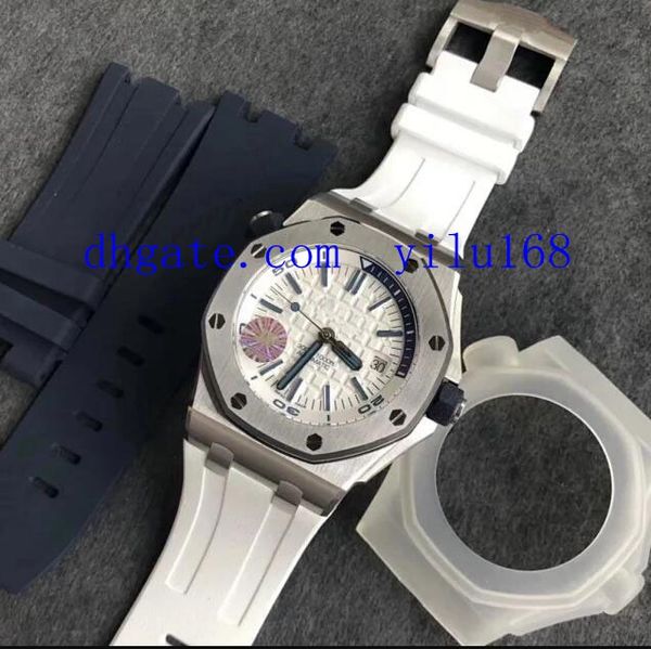 

42mm mens cal.3120 date watch men royal white dial 15710 rubber waterproof diver miyota offshore diver sport wristwatches, Slivery;brown