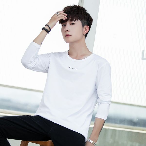 

мужская дизайнерская осенняя повседневная футболка с круглым вырезом молодежная простая универсальная базовая рубашка, White;black