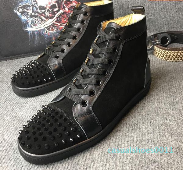 

2017 new leather high red bottom fashion rivets shoes for man 36-47 winter casual size:36-47 11c, Black