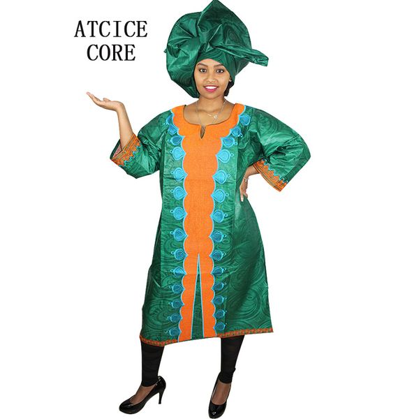 

new african bazin embroidery design dresses short dress with scarf, Red