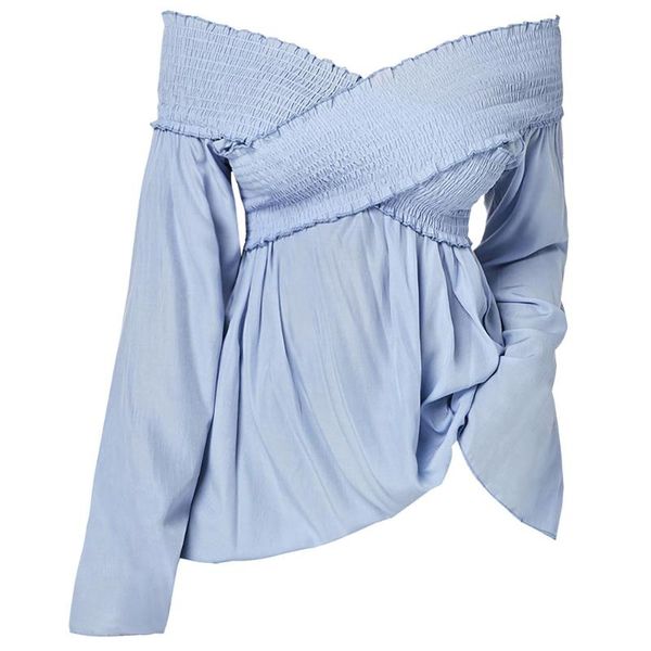

women's blouses & shirts kenancy women off the shoulder plus size spring criss cross long sleeve female casual solid blusas, White