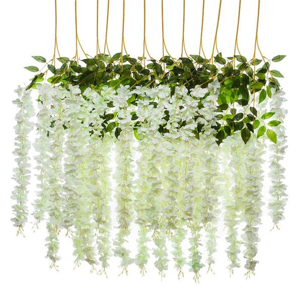 

24 sticks single branch about 109cm artificial wisteria vine lata fake wisteria hanging wreath silk long hanging bush flower str