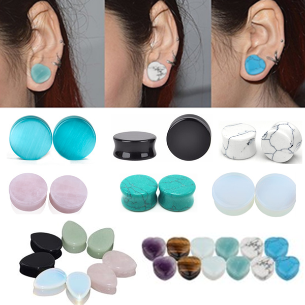 

modrsa 1pair stone ear plugs and tunnels gauges ear expander stretcher heart stone piercing earring women body piercing jewelry, Slivery;golden