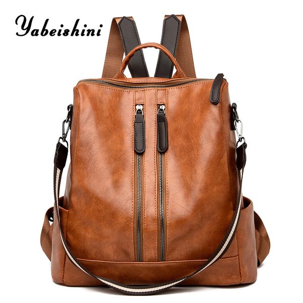 

2020 double zipper woman leather backpacks for pu anti-theft school bags mochila feminina ladies travel backpack sac a dos