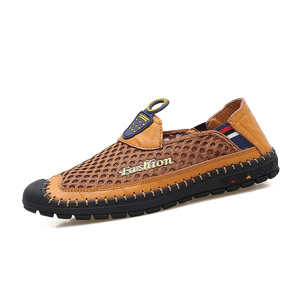 

2020 summer men shoes air mesh pu patchwork new slip on man loafer summer fashion casual shoes breathable man sneakers, Black