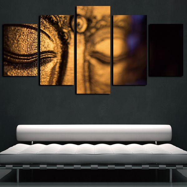 

5 panels modern golden statue of buddha artwork giclee canvas print abstract pictures paintings on canvas home decor wall decor