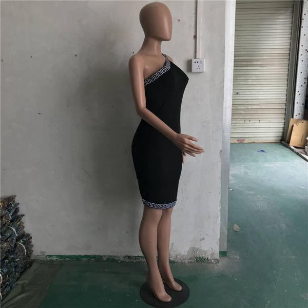 

brand women dress designer skirts striped neck summer slim dress women sleeveless one shoulder dresses polyester dresses01, Black;gray