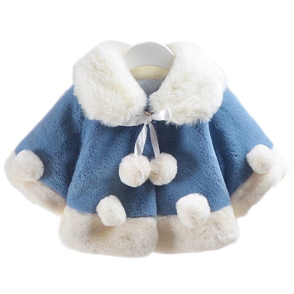 

Children Winter coat new baby girl thickeness rabbit fur cape for baby Fashion coat cape with balls Cute Kids Clothes