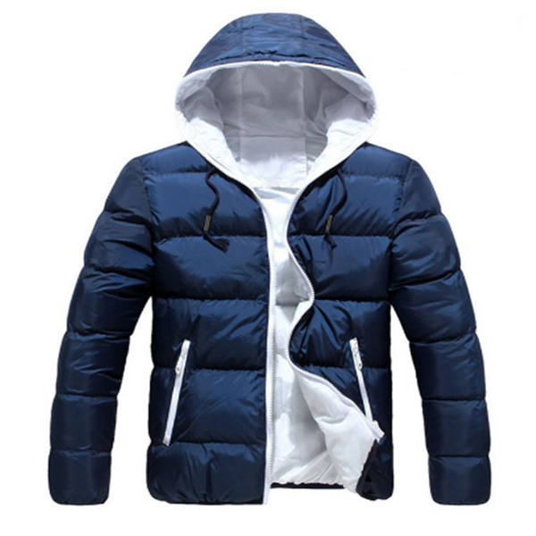 

2019 men's down coat basic winter warm coat hooded long-sleeved zipper pocket casual men's, Black