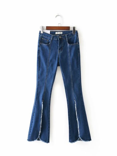 

europe and america-europe and america early spring new products trousers slit-front cowboy bell-bottom pants western style cool, Black