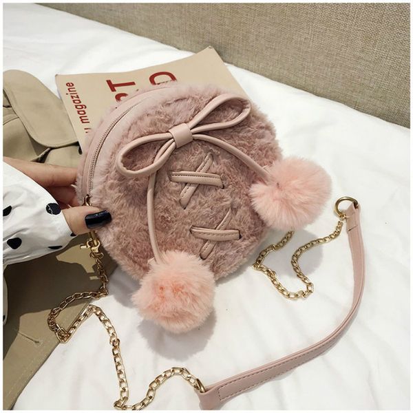 

fur women handbag 2019 winter new fashion plush chain messenger bag cute designer simple small round shoulder bag