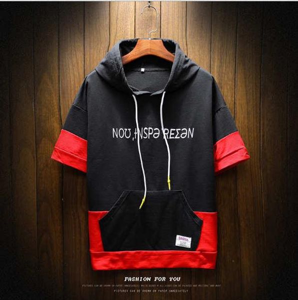 

2020 summer men's designer t-shirts short sleeve hooded casual panelled color mens t-shirt, White;black