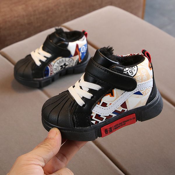 

children sneakers boots winter kids baby girls thicken cotton shoes soft bottom non-slip boys shoes waterproof warm boots plush, Black;grey