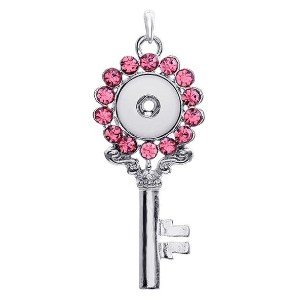 

fashion interchangeable metal flower key ginger crystal necklace 219 fit 18mm snap button pendant necklace charm jewelry for women gift, Silver