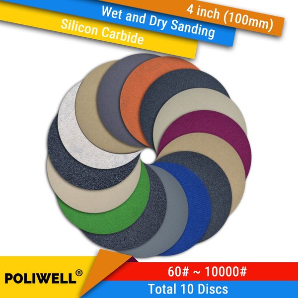 

10pcs 4 inch 100mm silicon carbide hook&loop waterproof sanding discs for wet/dry sanding round abrasive sandpaper