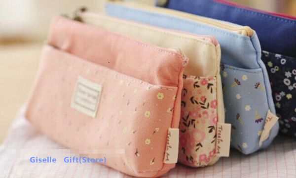 

sweet 21*10cm double zippers floral kids bag case pouch ; cosmetics purse bag wallet coin pouch bag case, Red;black