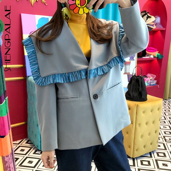 

shengpalae korean fashion split joint lace female blazer suit long sleeve 2019 new autumn 3 colors loose women jacket fs938, White;black