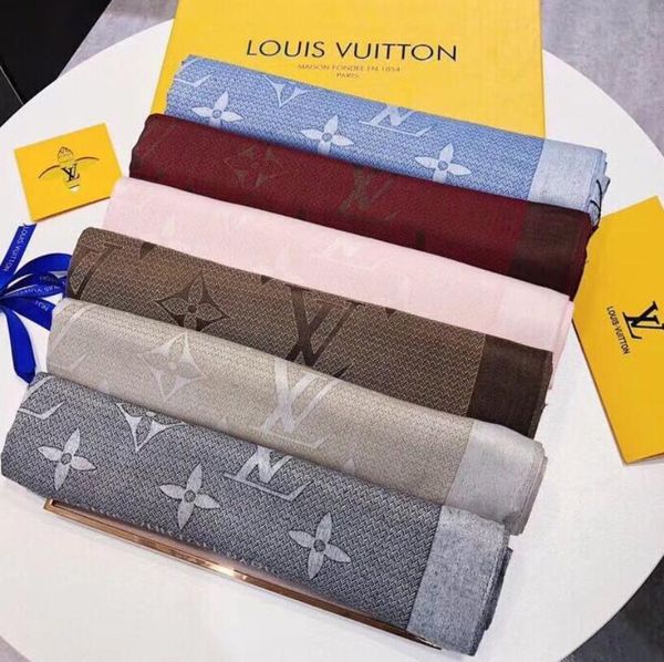 

women luxury designers scarfs color gold thread woollen knitted louis vuitton lv scarf designers shawl men and women long square, Blue;gray