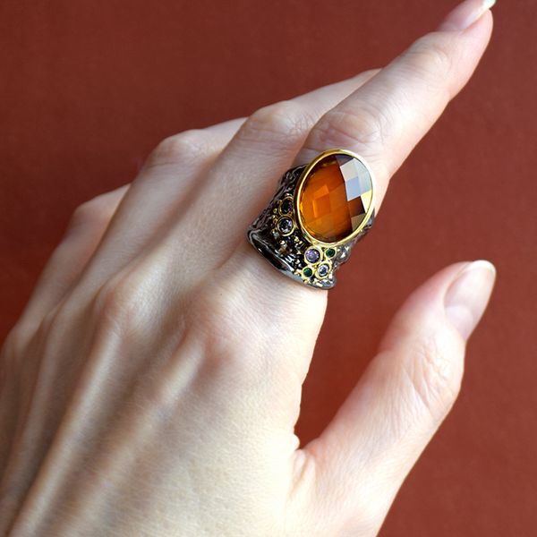 

big oval golden zirconia ring hyperbolic jewellery door to door shipping irrecgular large rings women party, Silver