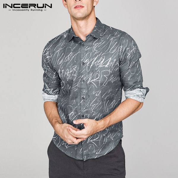 

incuner brand shirts men handsome lapel long sleeve streetwear blouse print fashion casual business men basic shirts 2019 s-5xl, White;black