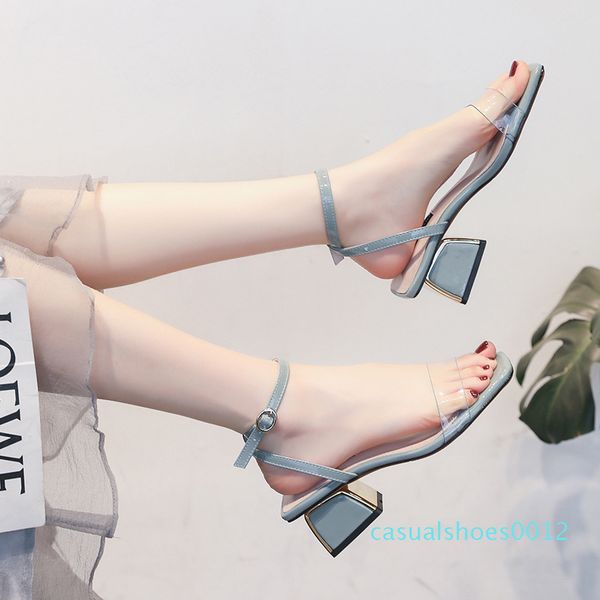 

sexy2019 joker woman sandals in coarse with transparent back crossing one buckle bring fairy rome shoe c12, Black