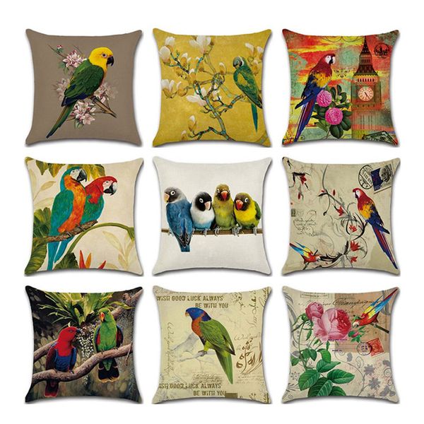 

1pc parrot pattern pillow cover cotton square throw pillow covers set cushion case for sofa room car decor 18 x 18 inch 45 x 45