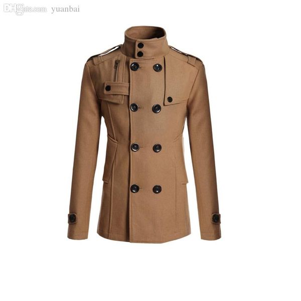 

осень-2016 осень зима мужская ветровка лацкан толстый теплый шерстяной тренч пальто мужские пальто abrigos hombres invierno плюс размер y000, Black