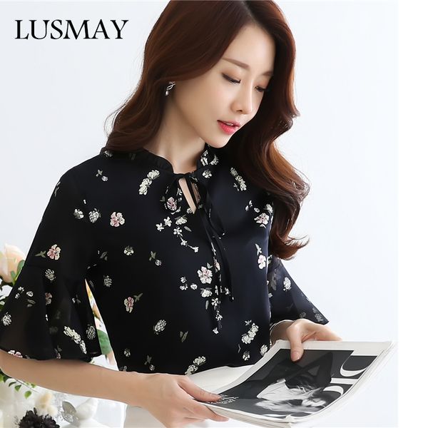 

printed chiffon shirt loose lantern sleeves wild women's floral ruffled casual streetwear v-neck summer new female blouses, White