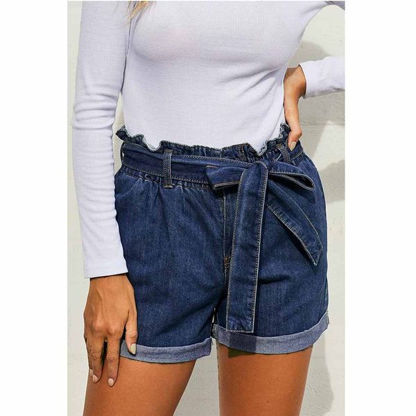 

средний синий бумажный мешок талии джинсовые шорты, White;black