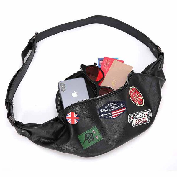 

personality badge shoulder bag waist bag korean men's trend leather young men's and women's chest