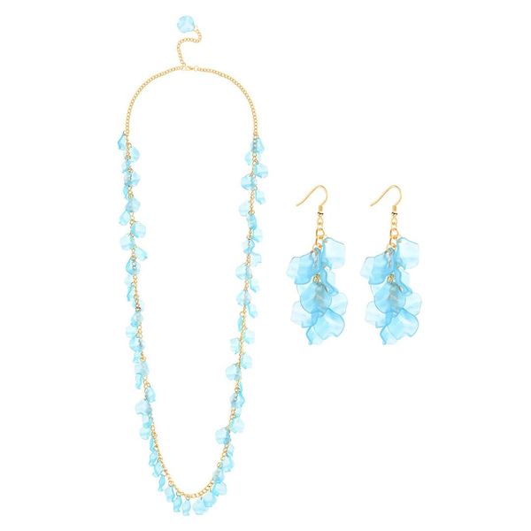

beautiful sky blue petal necklace earrings sweet flowers pure valentine's day gifts for women acrylic pendant gold chain 1261, Silver