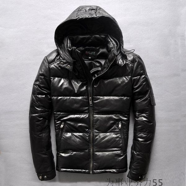 

2017 fashion brand sheepskin leather down jackets 90% down fill outdoor short style leather down coats, Black