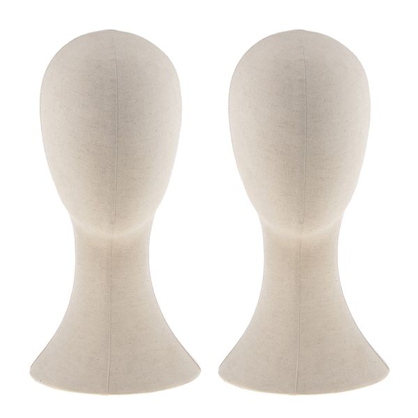

22\" canvas block mannequin head wig making hat cap display stand beige 2pcs, White