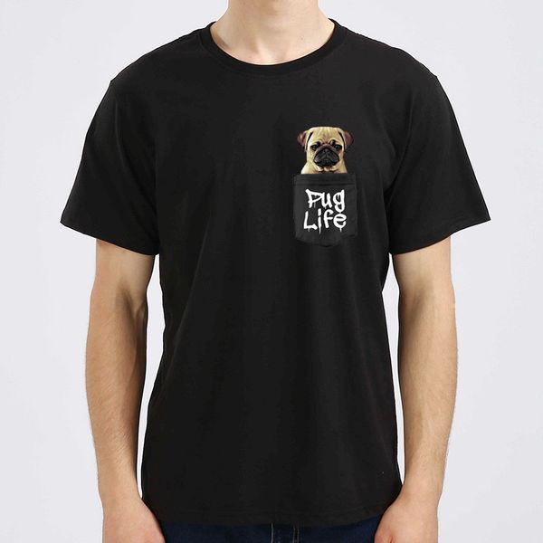 

cute 3d pug life in pocket print mens t-shirt 2018 hip funny hipster summer novelty tee shirt ka003, White;black
