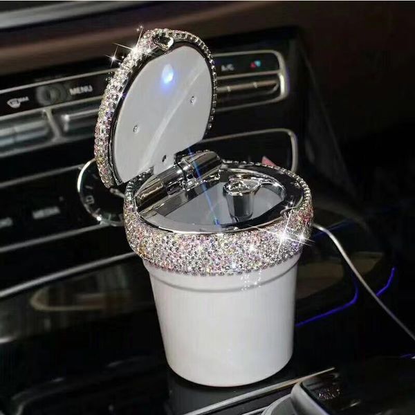 

luxury diamond car ashtray with led lights luminous multi-function car cigarette ashtray cup holder for interior decoration