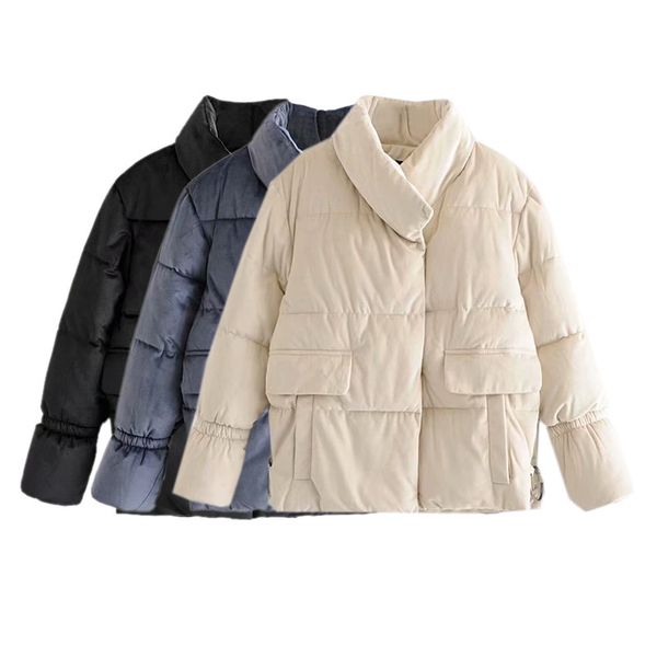 

winter solid color peach skin loose long-sleeved cotton coat ladies warm zipper cotton clothes, Black