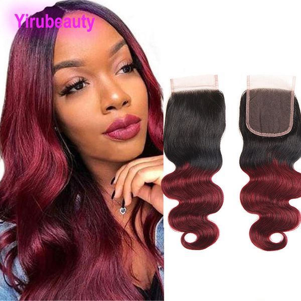 

indian human hair lace closure with baby hair 1b/99j straight body wave 4x4 lace closure 1b 99j two tones color 10-20inch, Black;brown