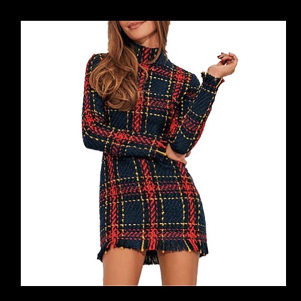 

women dresses gray grid designer winter plaid printed dress casual ladies bodycon shirts 2019 new arrival women clothing, Black;gray