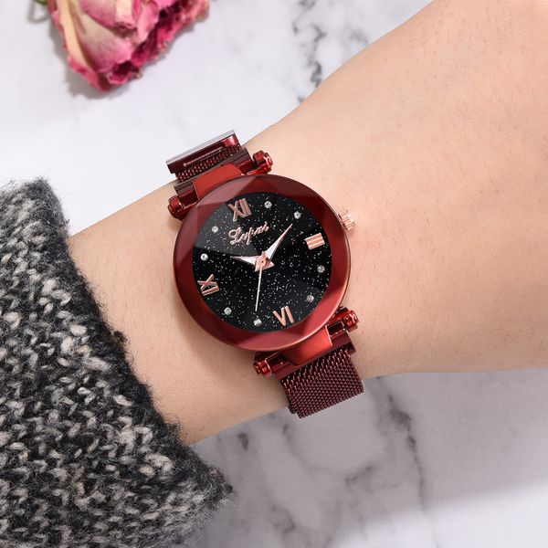 

fashion starry sky watch magnetic buckle romantic mesh stainless steel watch for women female watches casual quartz analog, Slivery;brown