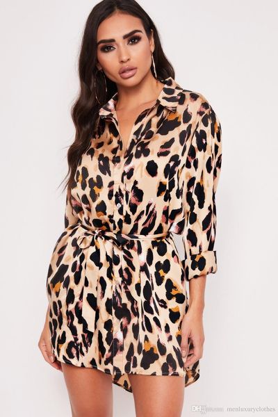 

женщины leopard дизайнер рубашка платье однобортный воротник стойка с длинным рукавом осень весна новые платья, Black;gray