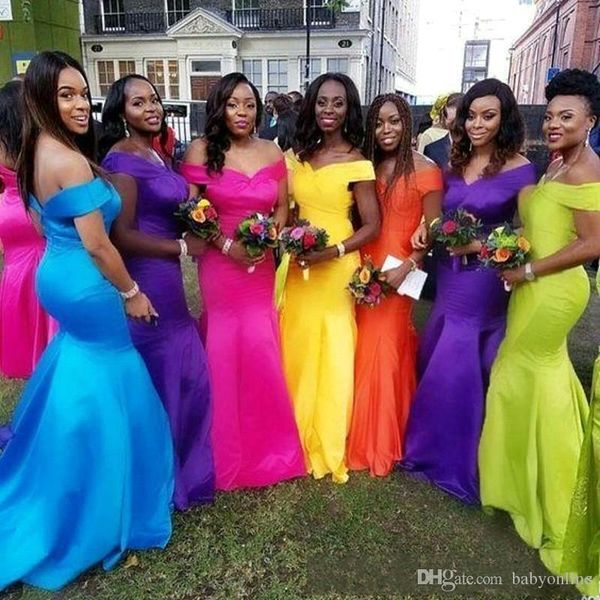 Elegante colorido sereia dama de honra vestidos barato estilo africano para dama nigeriana de vestidos de honra plus size vestido de convidado festa de casamento